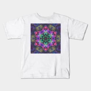 Psychedelic Hippie Flower Green Pink and Purple Kids T-Shirt